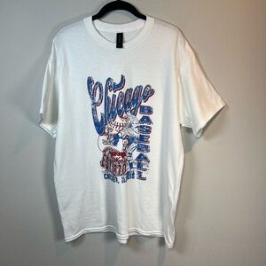 Gildan Chicago Cubs Baseball T-Shirt White Graphic  Vintage Inspired Mens  Large